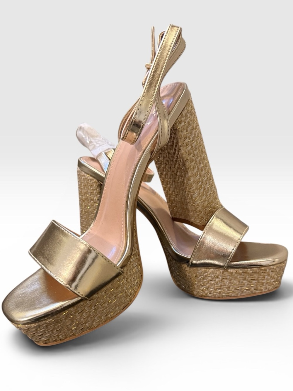 New York & Company Gold Raffia Platform